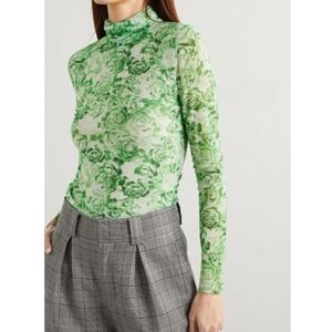 GANNILight Blue Ganni Woman Printed Stretch-Mesh Turtleneck Top
